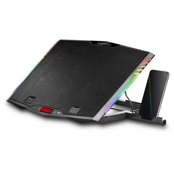 MARS GAMING MNBC5 ARGB Notebook Cooler & Stand para 17,3 polegadas com 6 ventoinhas e suporte para telemóvel
