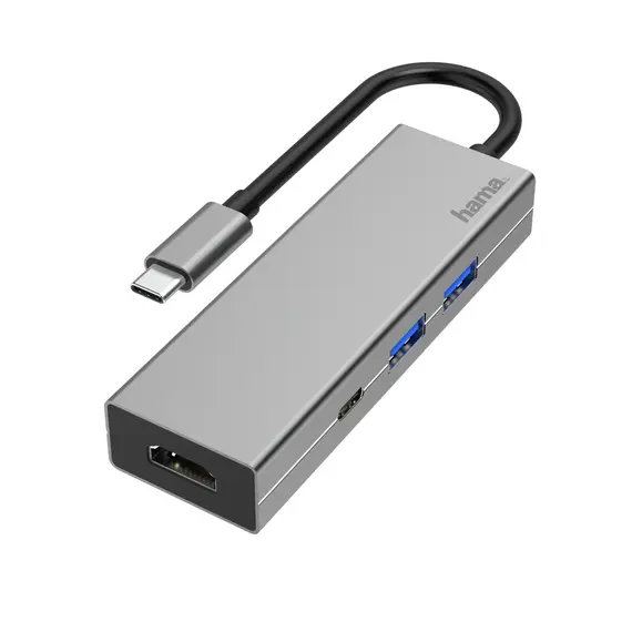 HAMA 200107 HUB USB 3.1 Type-C prateado com 2 USB A, 1 USB-C e HDMI | Loja online bluepixel.pt