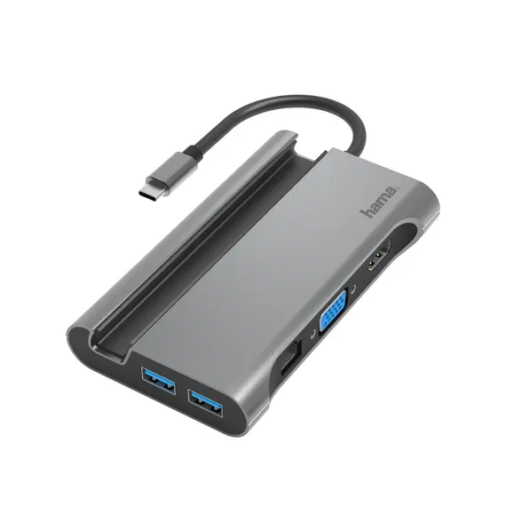 Hama 200102 FIC Hub USB 3.1 Type-C 7 em 1 Antracite - HDMI, VGA, LAN, USB-C, PD | Loja BluePixel