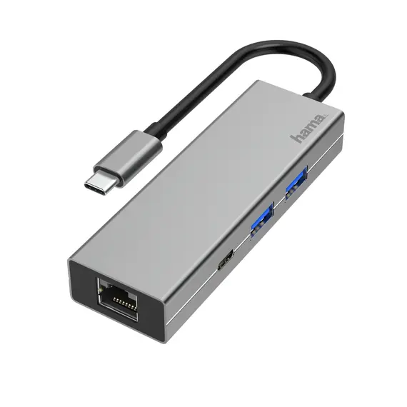 HAMA USB-C Multiport Hub com 4 Portas em Alumínio - Conectividade Expandida