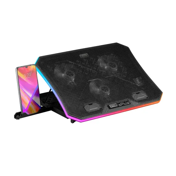 MARS GAMING MNBC6 ARGB Notebook Cooler & Stand 19INCH com 3 Ventoinhas e Suporte para Telefone