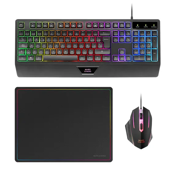 Conjunto Gaming Mars Gaming MCP-124 3 em 1: Teclado H-MECH RGB, Rato 3200DPI com Switches Huano e Tapete XXL