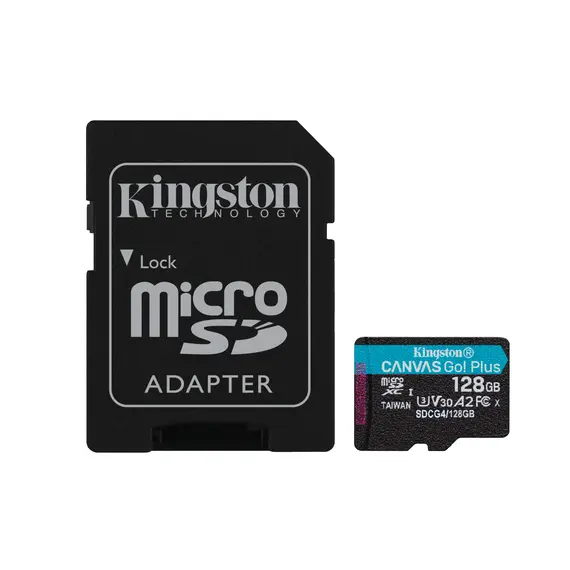 Cartão microSDXC Kingston 128GB Canvas Go Plus Gen4 200MB/s U3 V30 A2 | Loja BluePixel