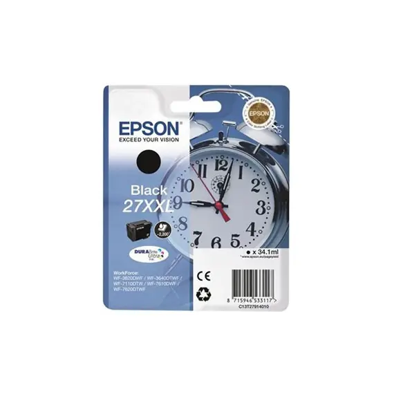 Tinteiro Epson 27XXL Preto C13T27914010 34,1ml 2200 Pág.