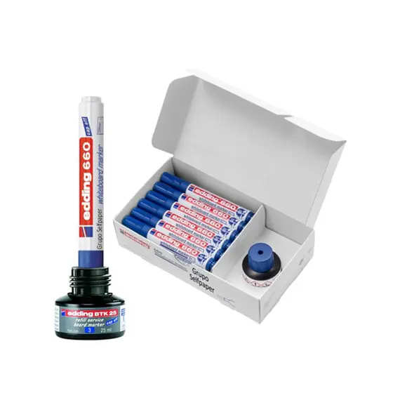 Marcador Quadros Brancos Recarregável Edding 660 Azul 20u+15