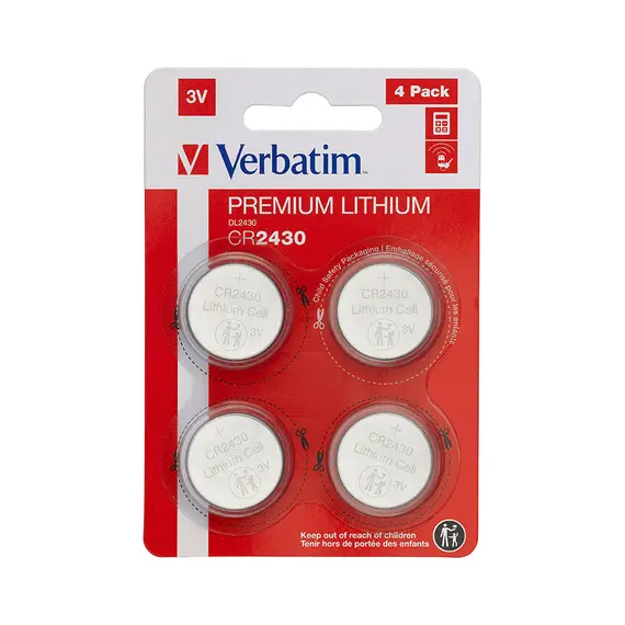 Pilhas CR2430 Lithium 3V 280mAh Verbatim 49534 - Pack de 4 unidades | bluepixel.pt