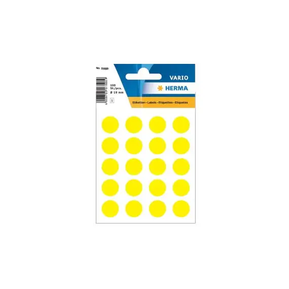 Etiquetas Redondas Amarelas 19mm Herma1884 - Pack 100 | Marca 241 | Loja BluePixel