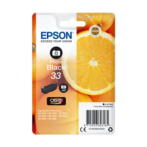 Tinteiro EPSON 33 Preto Foto XL + Alarme RF - Expression Home XP-530/630/635/830/900/7100