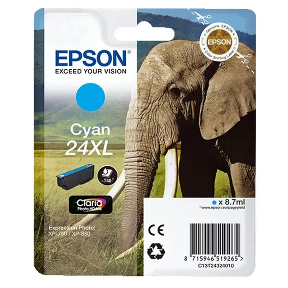 Tinteiro EPSON 24 Ciano Claro XL + Alarme RF- Expression Photo XP-55/750/760/850/860/950/960
