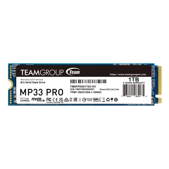 TEAM GROUP MP33 Pro 1TB PCIe Gen3 x4 NVMe M.2 SSD 2100/1700 MB/s