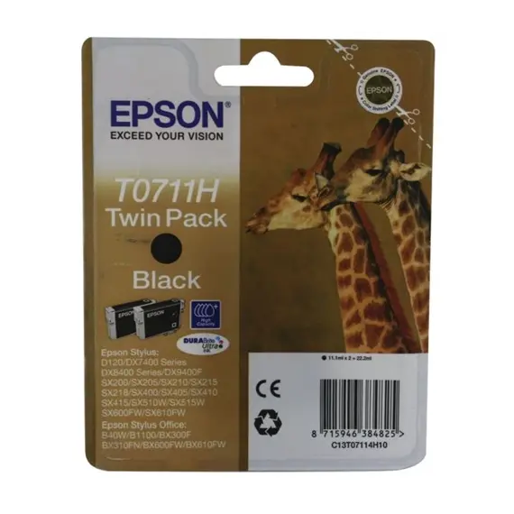 Tinteiro EPSON T0711H Preto Pack 2 - B40/110,BX3xx/600, D120, DX74xx/84xx/9400, SX2xx/4xx5/5xx/6xx
