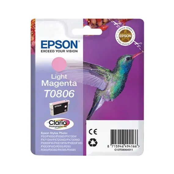 Tinteiro EPSON T0806 Magenta Claro - Stylus Photo P50/PX6xx/PX7xx/PX8xx/R2xx/R360/RX560/RX585/RX685
