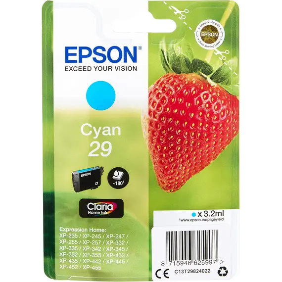 Tinteiro EPSON 29 Ciano XL - Expression Home XP-255/257/352/355/452/455