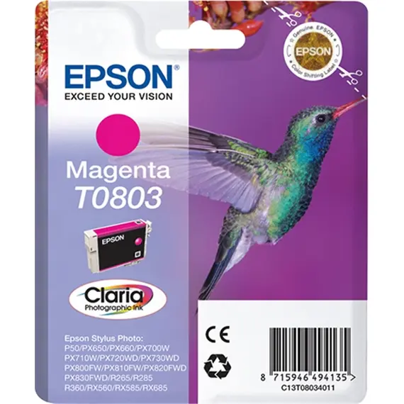 Tinteiro EPSON T0803 Magenta - Stylus Photo P50/PX6xx/PX7xx/PX8xx/R2xx/R360/RX560/RX585/RX685