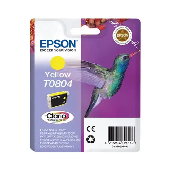 Tinteiro EPSON T0804 Amarelo - Stylus Photo P50/PX6xx/PX7xx/PX8xx/R2xx/R360/RX560/RX585/RX685