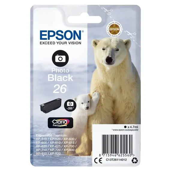 Tinteiro EPSON 26 Preto Foto - Expression Premium XP-5xx/6xx/7xx/8xx