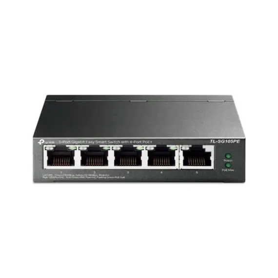 TP-LINK TL-SG105PE 5-Port Gigabit Easy Smart Switch with 4-Port PoE+ 65W PoE budget Desktop Steel Case