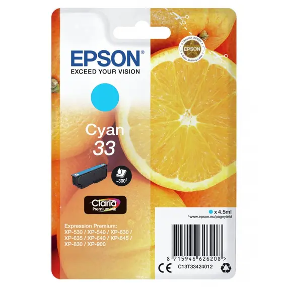 Tinteiro EPSON 33 Ciano + Alarme RF - Expression Home XP-530/630/635/830/900/7100