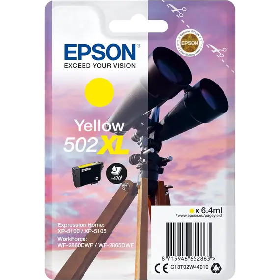 Tinteiro EPSON 502 Amarelo XL + Alarme RF - XP-51xx, WF-286x