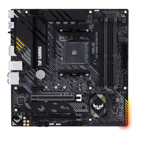 ASUS TUF GAMING B550M-PLUS mATX MB PCIe 4.0 dual M.2 10 DrMOS power stages 2.5Gb Ethernet HDMI DisplayPort SATA 6Gbps