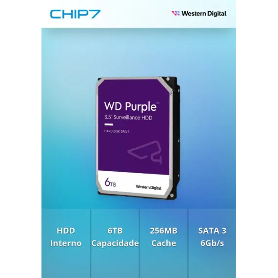 Disco 3.5 6TB WD Purple 256Mb SATA 6Gb/s 56rp Surveillance