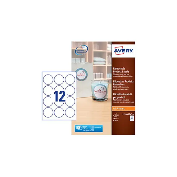 Etiquetas Redondas Removíveis 60mm Avery - 20 Folhas, 240 Unidades | Marca 123
