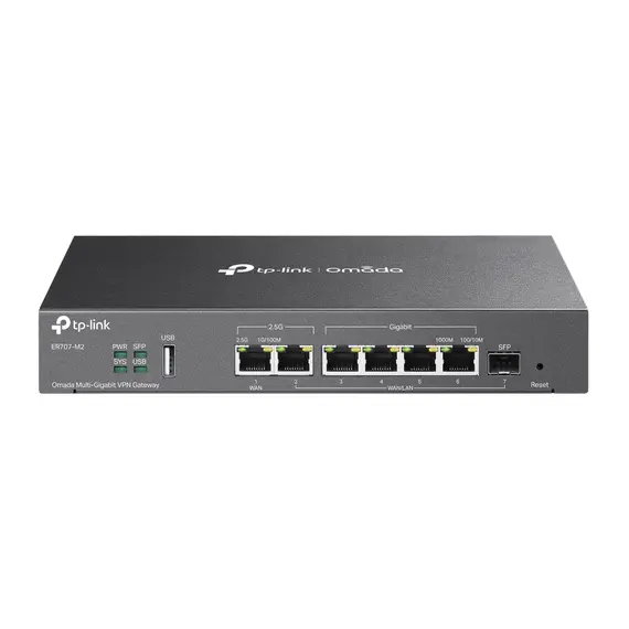 TP-LINK Omada Multi-Gigabit VPN Router 1x 2.5G RJ45 WAN Port 1x 2.5G RJ45 WAN/LAN Port 1x Gigabit SFP WAN/LAN Port 4x Gigabit RJ45