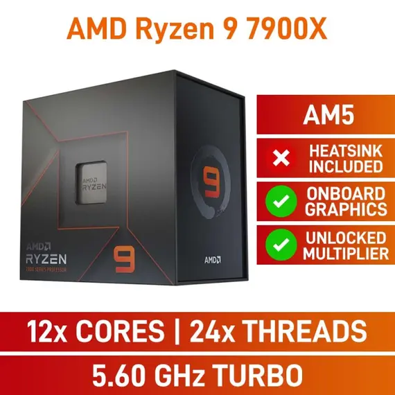 AMD Ryzen 9 7900X 5.6GHz AM5 12C/24T 170W 76MB without cooler BOX