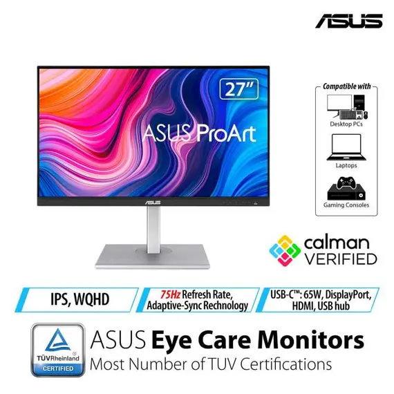 ASUS ProArt PA278CV Professional 27inch WLED IPS WQHD 2560x1440 16:9 1000:1 350cd/m2 USB-C DisplayPort 1xHDMI 2xDP