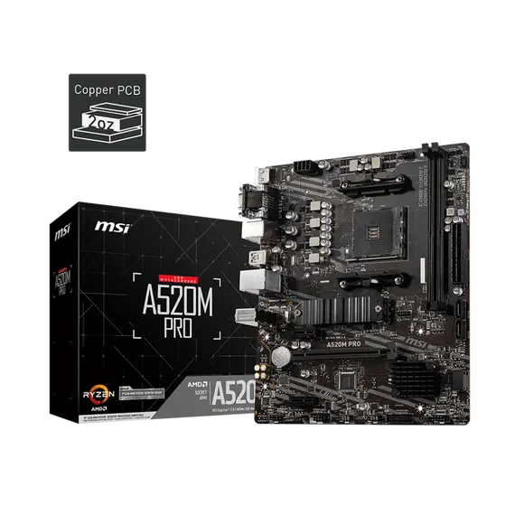 MSI A520M PRO AM4 DDR4 1XM.2 4XSATA HDMI DP VGA M-ATX MB