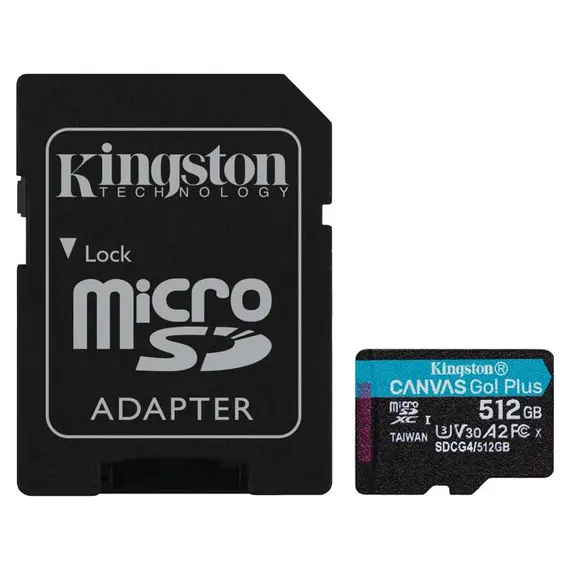 KINGSTON 512GB microSDXC Canvas Go Plus Gen4 200MB/s A2 U3 V30 Card + Adapter