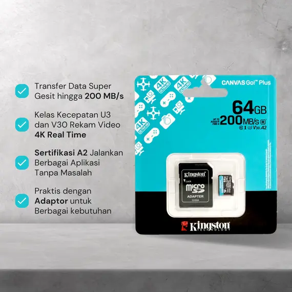 KINGSTON 64GB SDXC Canvas Go Plus Gen4 200MB/s C10 UHS-I U3 V30