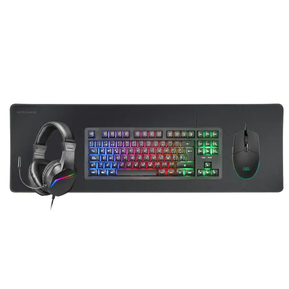 MARS GAMING MCP-RGB3 4IN1 TKL RGB KEYBOARD, 3200DPI MOUSE, FRGB HEADSET, XXL MOUSEPAD, BLACK