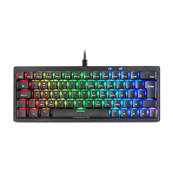 MARS GAMING MKMINIPRO HOT-SWAPPABLE RGB MECHANICAL 60 KEYBOARD ANTI-DUST BROWN SWITCHES SOFTWARE PORTUGUESE LAYOUT BLACK