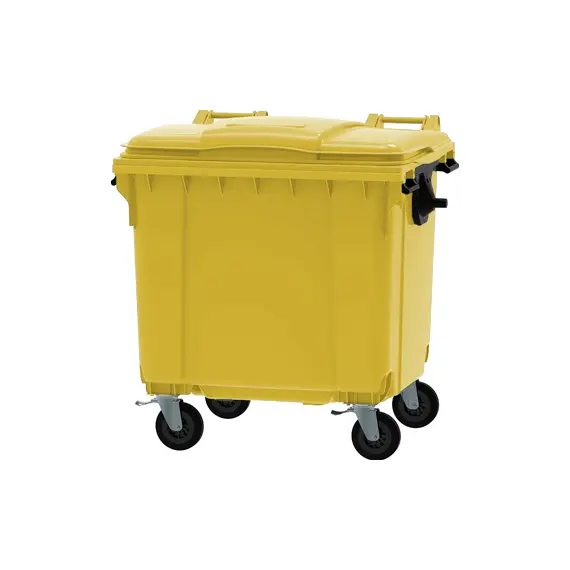 Contentor 1100L Polietileno DIN 4 Rodas c/Tampa Amarelo