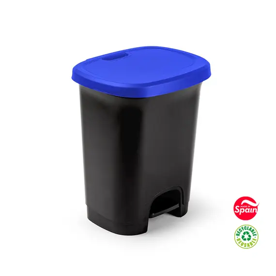 Contentor 27L Plástico Preto Tampa Azul com Pedal