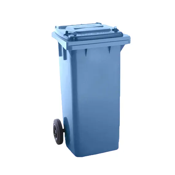 Contentor 120L Plástico 2 Rodas Azul Tampa Azul