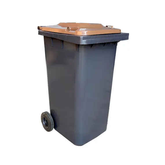 Contentor 120L Plástico 2 Rodas Cinzento Tampa Castanha