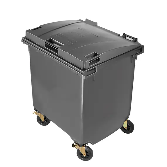 Contentor 1100L Plástico 4 Rodas Cinza c/Tampa Cinza