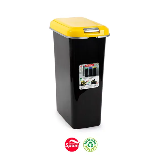 Contentor 25L Plástico Preto Tampa Amarelo