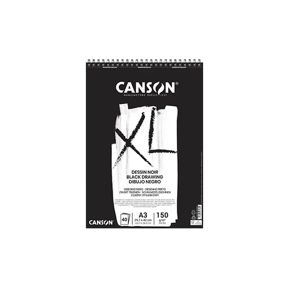 Bloco Espiralado Canson XL Dessin Noir A3 160g 40Fls