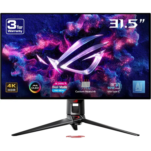 ASUS ROG Swift OLED PG32UCDP 31.5inch WOLED UHD 16:9 240Hz 450cd/m2 0.03ms 2xHDMI DP USB-C USB hub 3xUSB 3.2 G1 Type-A Black/Aura