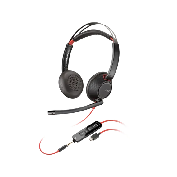 HP Poly Blackwire 5220 Stereo USB-C Headset +3.5mm Plug +USB-C/A Adapter SmartBuy