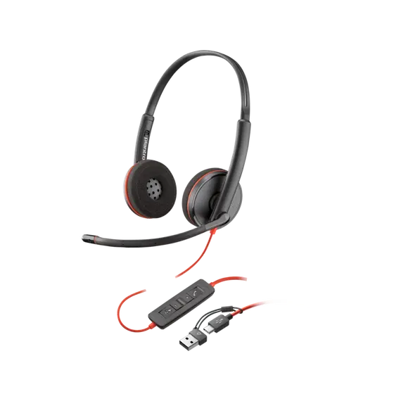 HP Poly Blackwire 3220 Stereo USB-C Headset +USB-C/A Adapter