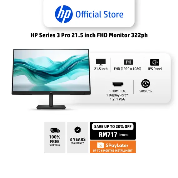 HP Series 3 Pro 322ph 21.5inch FHD Monitor 100Hz 16:9 HDMI VGA DP (EU)