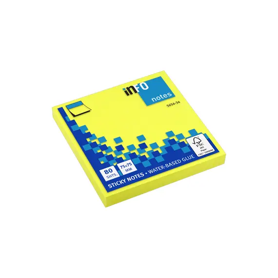Bloco Notas Aderentes 075x075mm Amarelo Forte 80 Folhas