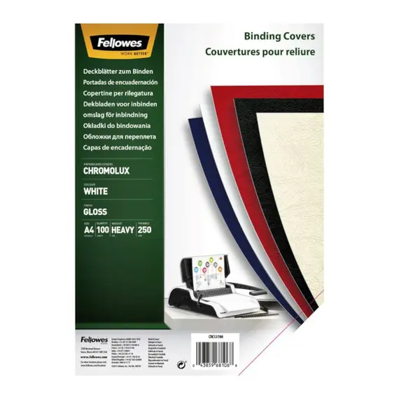 Capa Encadernação A4 250g Cartão Cromolux 1 Face Branco 100u