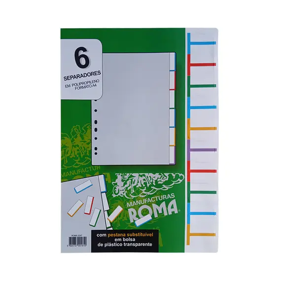 Separadores A4 Plástico Pestana Personalizável Cinzento 06un