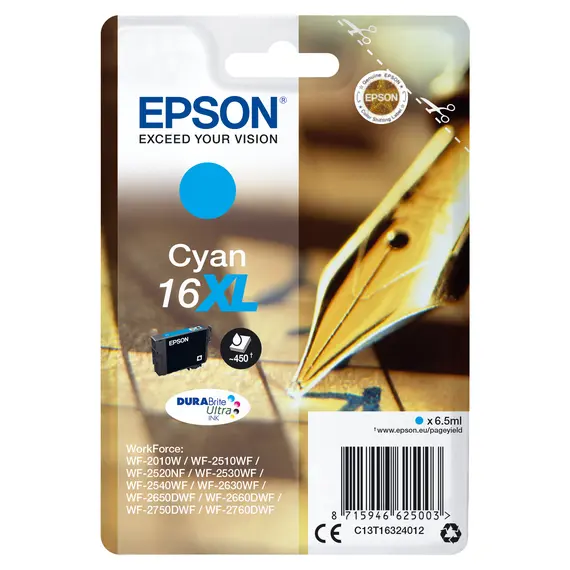 Cartucho de Tinta Cyan Epson 16XL 1LB - Alta Capacidade, 6.5ml, 450 páginas - Loja BluePixel