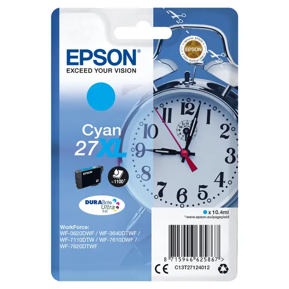 Tinteiro EPSON 27 Ciano XL para impressoras WF36xx, 7110, 7210, 76xx e 77xx | BluePixel.pt